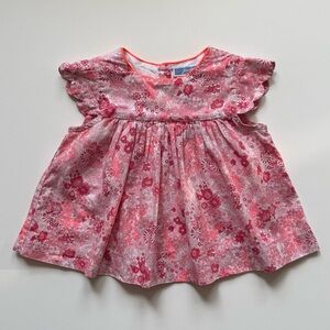 Jacadi Baby Girl Floral Liberty Print Blouse with Neon Trim - Size 12M